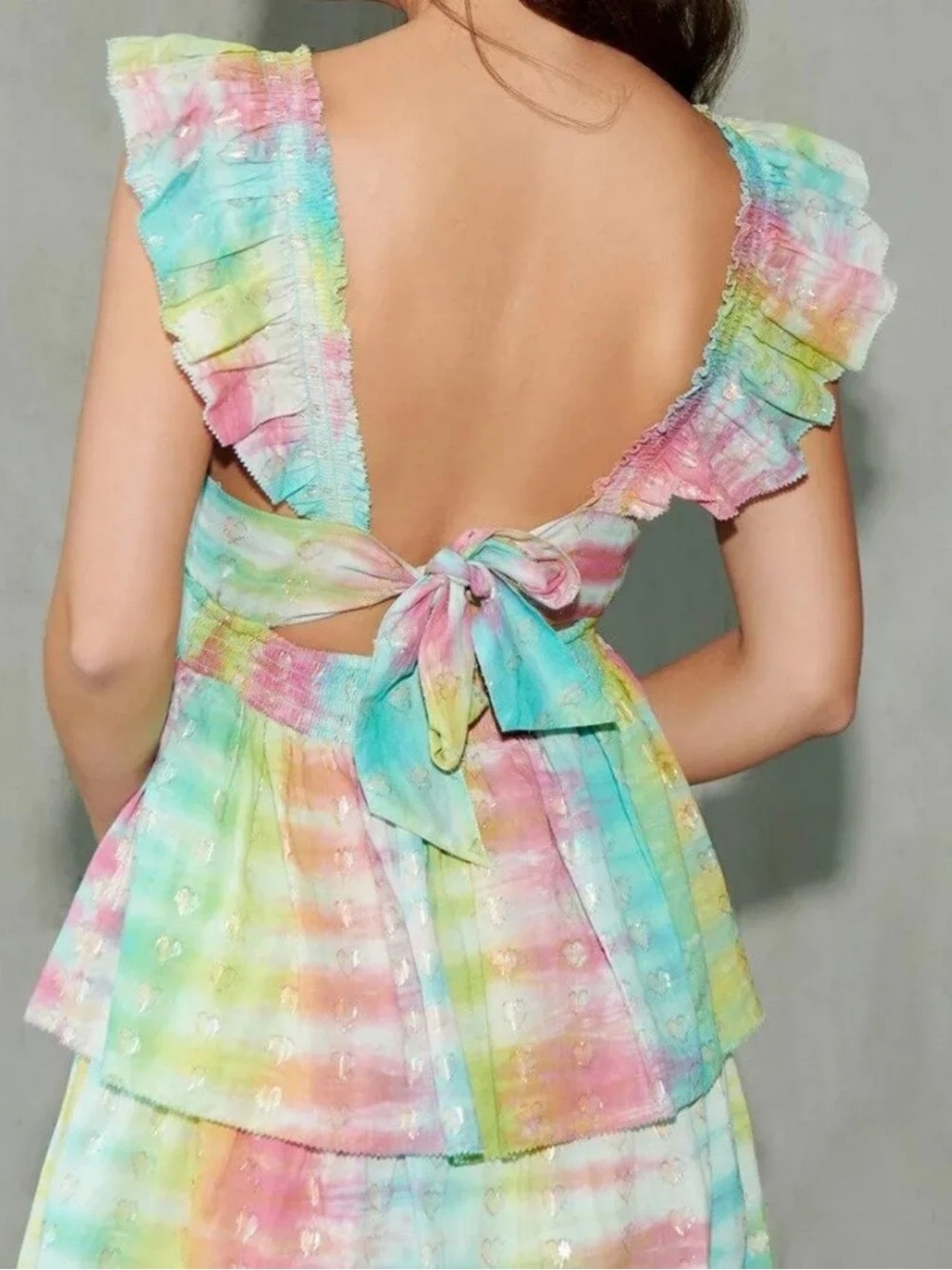 SAYLOR Leola Tiered Midi Dress Rainbow Metallic Heart Sundress - Picture 2 of 11